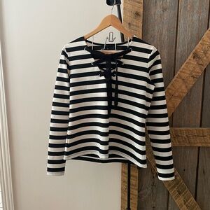 Dynamite black and white stripes long sleeve lace-up top-Size M